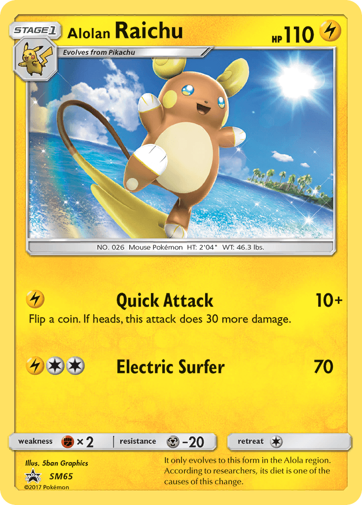 Black Star Promo, Fighting[×2], Holofoil, Lightning, Metal[-20], SM65, Sun & Moon: Black Star Promos Alolan Raichu (SM65) [Sun & Moon: Black Star Promos] - Trading Card World