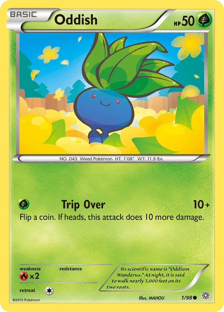 Common, Fire[×2], Grass, Normal, Reverse Holofoil, XY: Ancient Origins Oddish (1/98) [XY: Ancient Origins] - Trading Card World