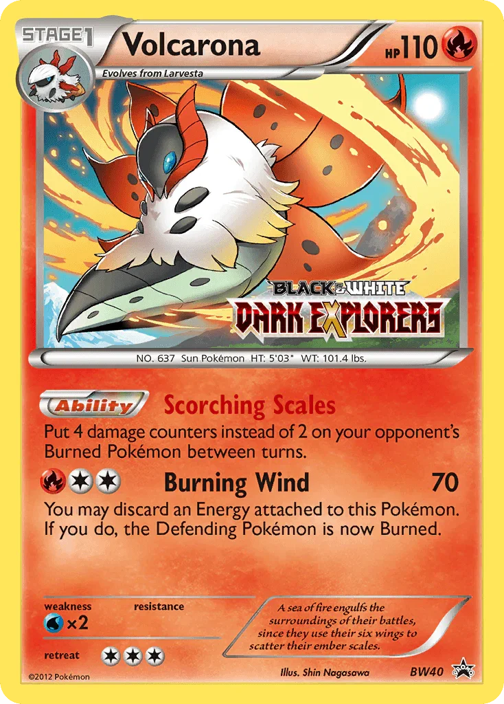Black & White: Black Star Promos, Black Star Promo, BW40, Fire, Holofoil, Water[×2] Volcarona (BW40) [Black & White: Black Star Promos] - Trading Card World