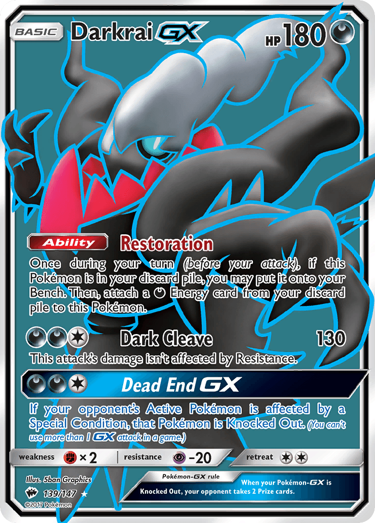 139, Darkness, Fighting[×2], Holofoil, Psychic[-20], Sun & Moon: Burning Shadows, Ultra Rare Darkrai GX (139/147) [Sun & Moon: Burning Shadows] - Trading Card World