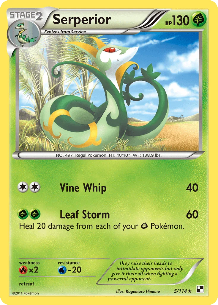 Black & White: Base Set, Fire[×2], Grass, Holo Rare, Holofoil, Reverse Holofoil, Water[-20] Serperior (5/114) [Black & White: Base Set] - Trading Card World