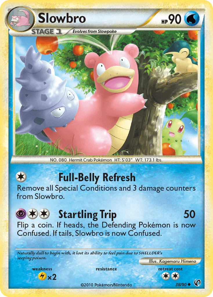 38, HeartGold & SoulSilver: Undaunted, Lightning[×2], Normal, Reverse Holofoil, Uncommon, Water Slowbro (38/90) [HeartGold & SoulSilver: Undaunted] - Trading Card World