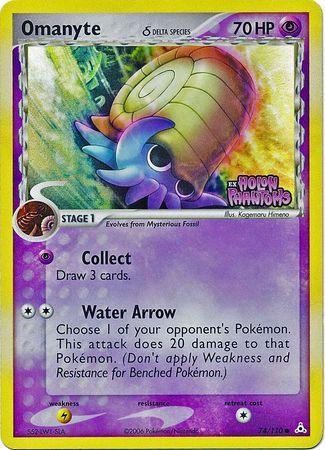 74, Common, EX: Holon Phantoms, Lightning[×2], Psychic, Reverse Holofoil Omanyte (74/110) (Delta Species) (Stamped) [EX: Holon Phantoms] - Trading Card World