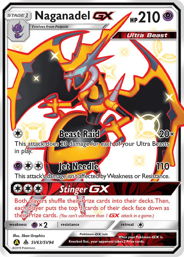 Holofoil, Psychic, Psychic[×2], Sun & Moon: Hidden Fates - Shiny Vault, SV63, Ultra Rare Naganadel GX (SV63/SV94) [Sun & Moon: Hidden Fates - Shiny Vault] - Trading Card World