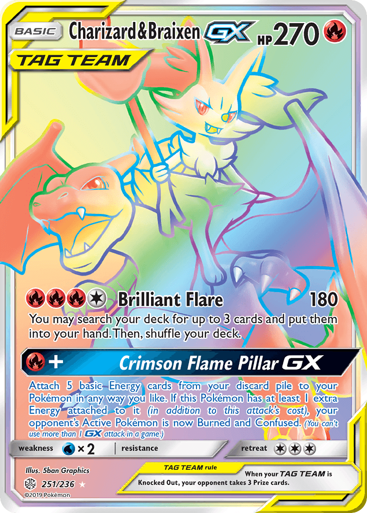 251, Fire, Holofoil, Secret Rare, Sun & Moon: Cosmic Eclipse, Water[×2] Charizard & Braixen GX (251/236) [Sun & Moon: Cosmic Eclipse] - Trading Card World
