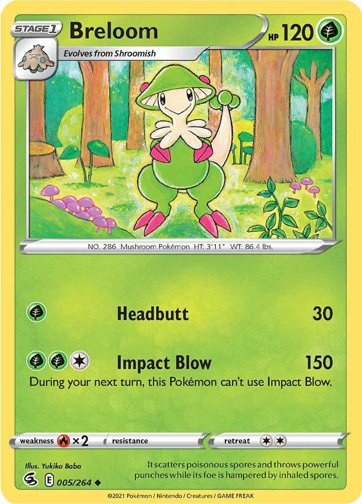 005, Fire [x2], Grass, Normal, Reverse Holofoil, Sword & Shield: Fusion Strike, Uncommon Breloom (005/264) [Sword & Shield: Fusion Strike] - Trading Card World