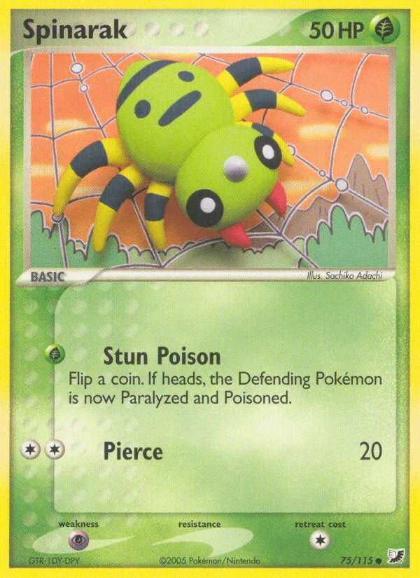 75, Common, EX: Unseen Forces, Grass, Normal, Psychic[×2], Reverse Holofoil Spinarak (75/115) [EX: Unseen Forces] - Trading Card World