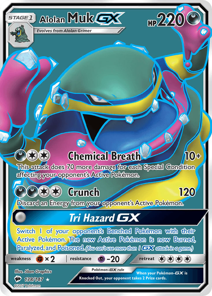 138, Darkness, Fighting[×2], Holofoil, Psychic[-20], Sun & Moon: Burning Shadows, Ultra Rare Alolan Muk GX (138/147) [Sun & Moon: Burning Shadows] - Trading Card World