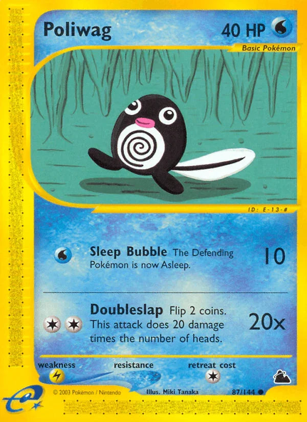 87, Common, Lightning[×2], Normal, Reverse Holofoil, Skyridge, Water Poliwag (87/144) [Skyridge] - Trading Card World