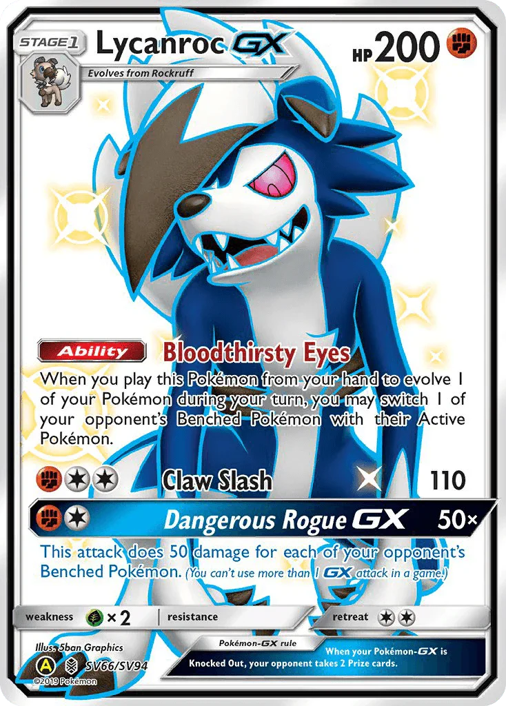 Fighting, Grass[×2], Holofoil, Sun & Moon: Hidden Fates - Shiny Vault, SV66, Ultra Rare Lycanroc GX (SV66/SV94) [Sun & Moon: Hidden Fates - Shiny Vault] - Trading Card World