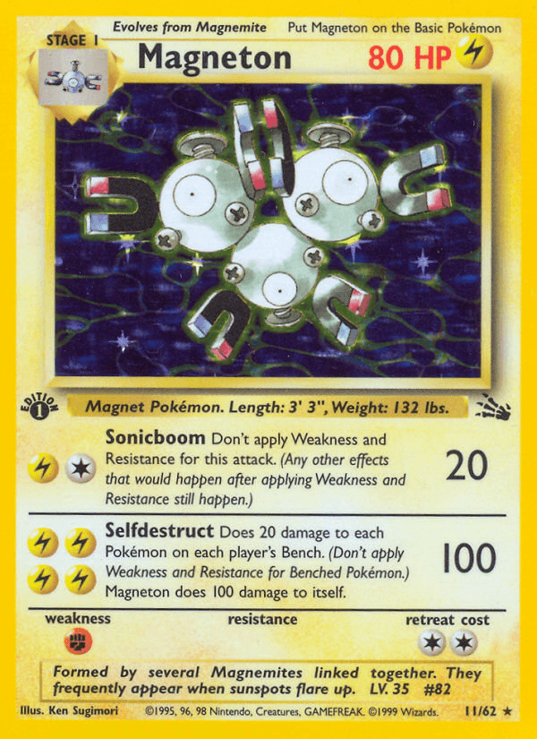 11, 1st Edition Holofoil, Fighting[×2], Fossil 1st Edition, Holo Rare, Lightning Magneton (11/62) [Fossil 1st Edition] - Trading Card World