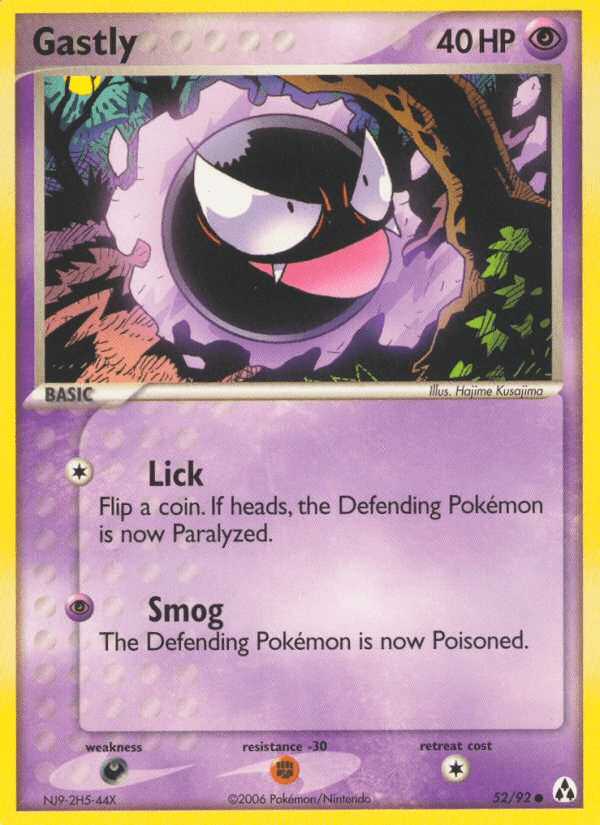 52, Common, Darkness[×2], EX: Legend Maker, Fighting[-30], Normal, Psychic Gastly (52/92) [EX: Legend Maker] - Trading Card World