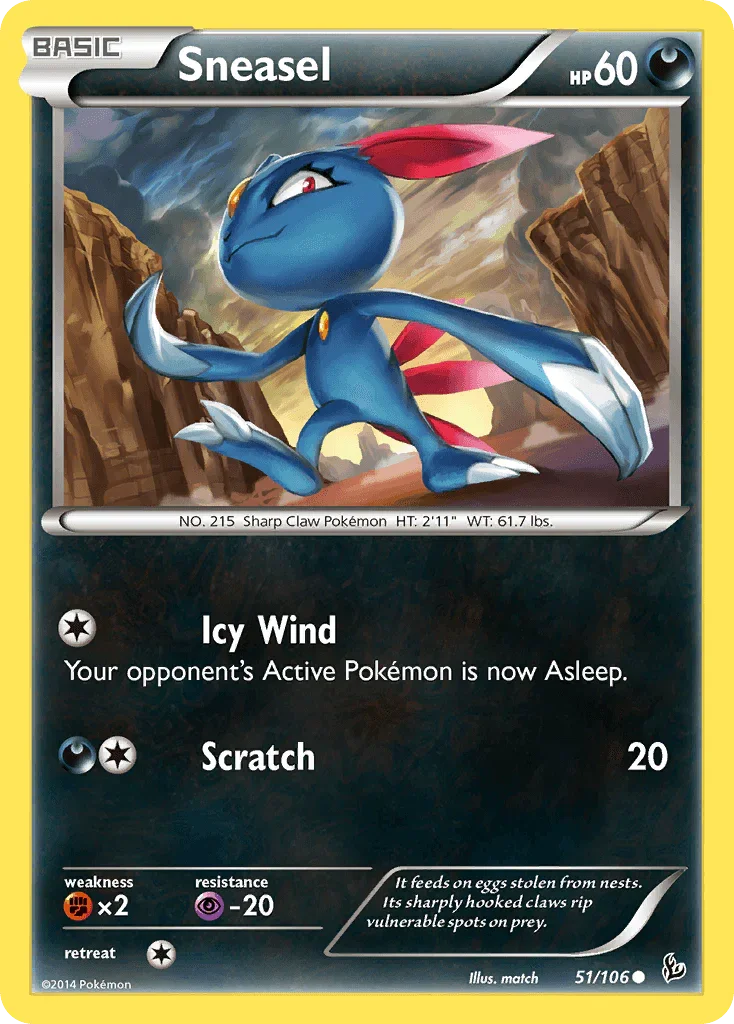 51, Common, Darkness, Fighting[×2], Normal, Psychic[-20], Reverse Holofoil, XY: Flashfire Sneasel (51/106) [XY: Flashfire] - Trading Card World