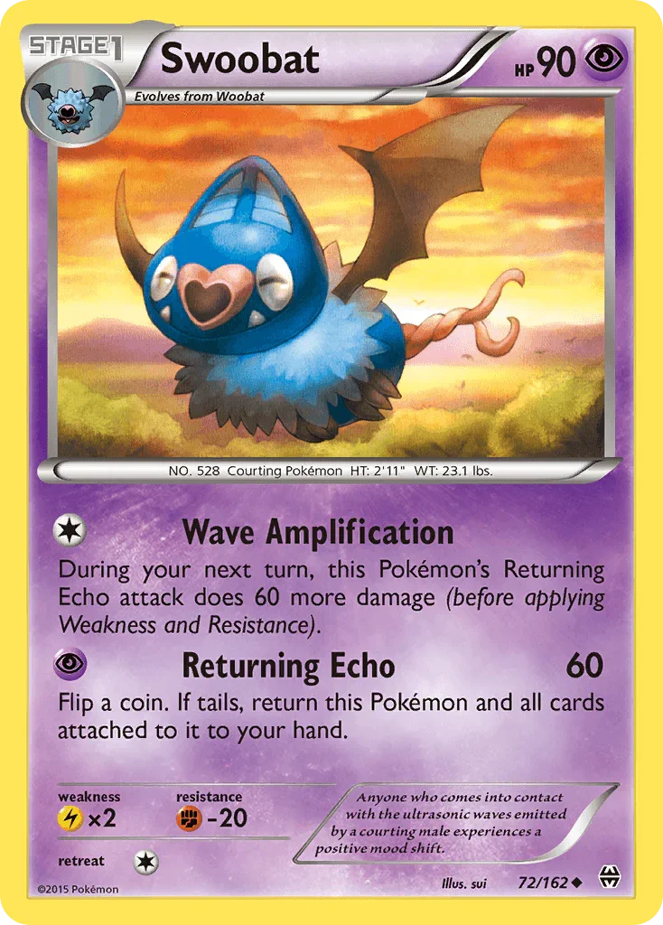 72, Fighting[-20], Lightning[×2], Normal, Psychic, Reverse Holofoil, Uncommon, XY: BREAKthrough Swoobat (72/162) [XY: BREAKthrough] - Trading Card World