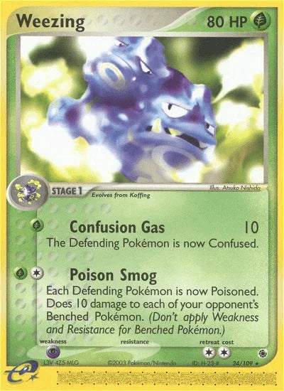 24, EX: Ruby & Sapphire, Grass, Normal, Psychic[×2], Rare, Reverse Holofoil Weezing (24/109) [EX: Ruby & Sapphire] - Trading Card World