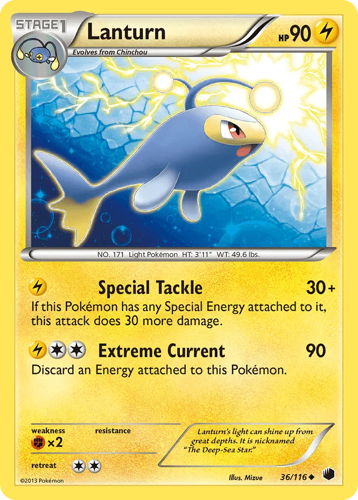 36, Black & White: Plasma Freeze, Fighting[×2], Lightning, Normal, Reverse Holofoil, Uncommon Lanturn (36/116) [Black & White: Plasma Freeze] - Trading Card World