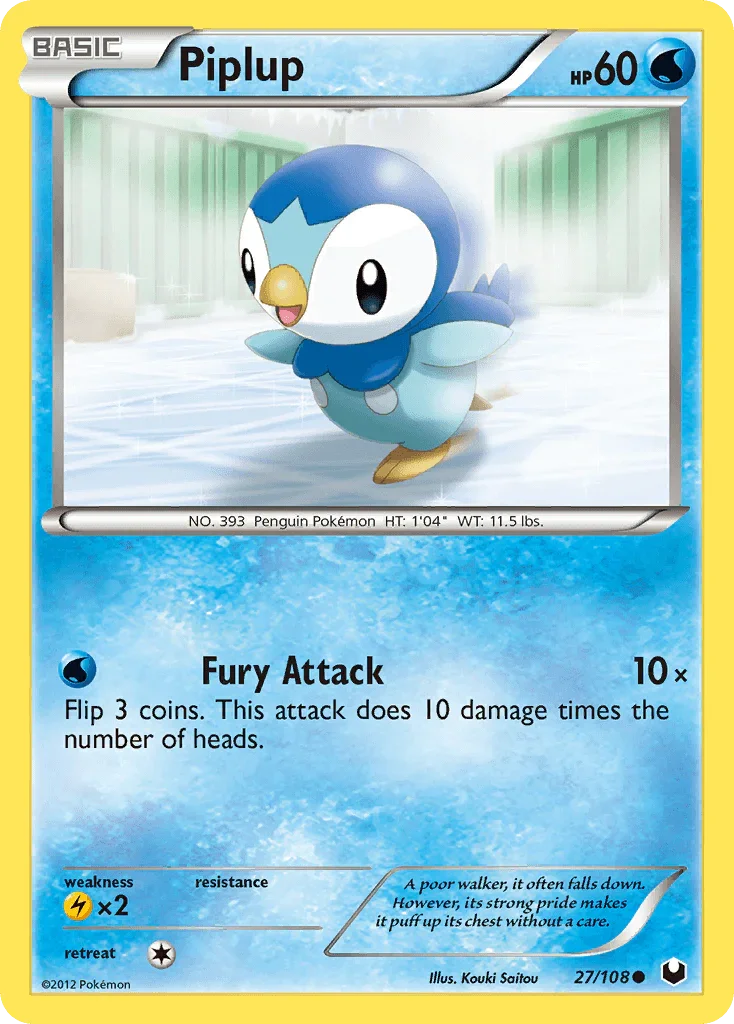 27, Black & White: Dark Explorers, Common, Lightning[×2], Normal, Reverse Holofoil, Water Piplup (27/108) [Black & White: Dark Explorers] - Trading Card World