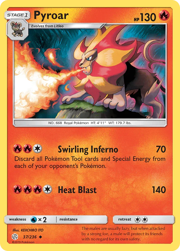 37, Fire, Normal, Reverse Holofoil, Sun & Moon: Cosmic Eclipse, Uncommon, Water[×2] Pyroar (37/236) [Sun & Moon: Cosmic Eclipse] - Trading Card World