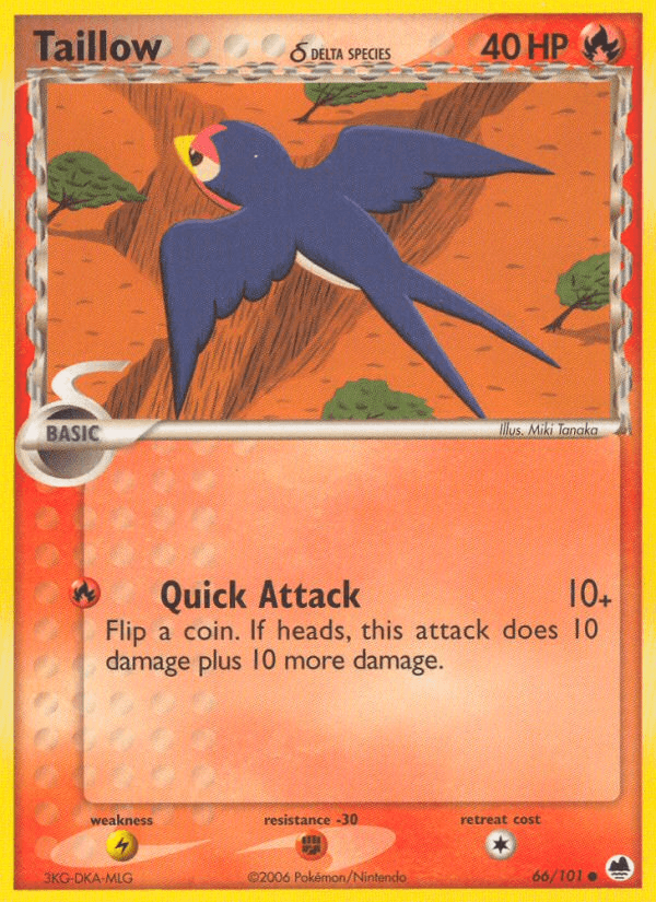 66, Common, EX: Dragon Frontiers, Fighting[-30], Fire, Lightning[×2], Normal Taillow (66/101) (Delta Species) [EX: Dragon Frontiers] - Trading Card World
