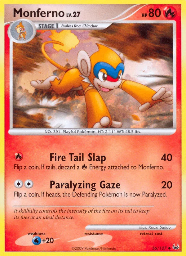 56, Fire, Normal, Platinum: Base Set, Reverse Holofoil, Uncommon, Water[+20] Monferno (56/127) [Platinum: Base Set] - Trading Card World