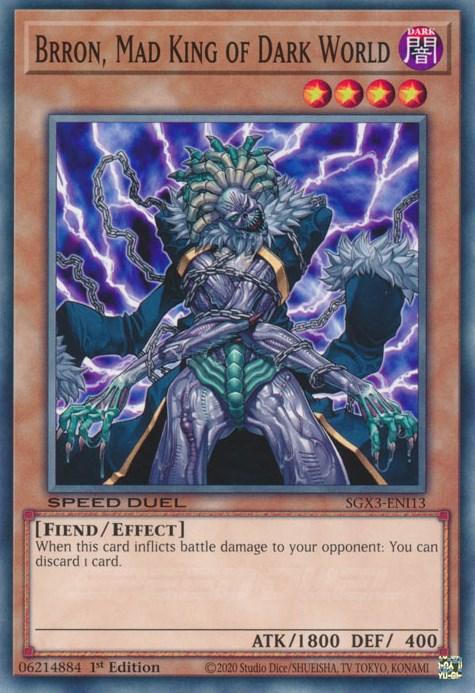 1st Edition, Common, Dark, Effect Monster, Fiend, Speed Duel GX: Duelists of Shadows Brron, Mad King of Dark World [SGX3-ENI13] Common - Trading Card World