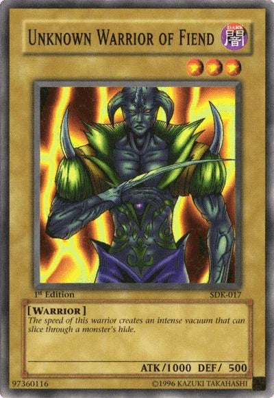 1st Edition, Common, Dark, Normal Monster, Starter Deck: Kaiba, Unlimited, Warrior Unknown Warrior of Fiend [SDK-017] Common - Trading Card World