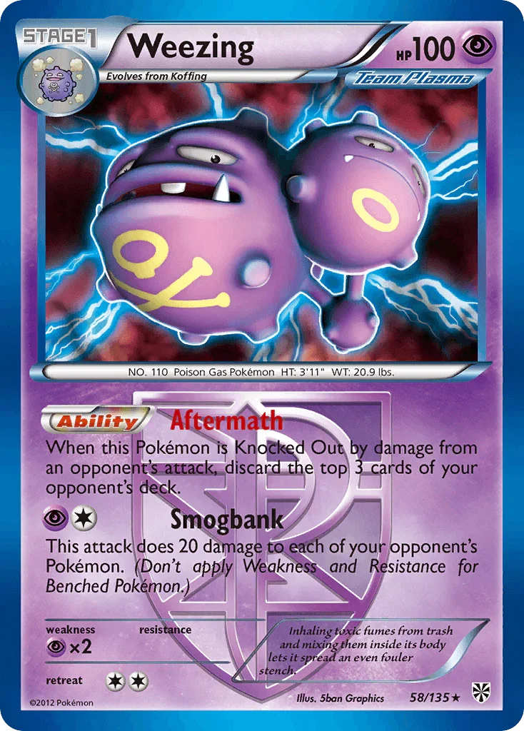 58, Black & White: Plasma Storm, Holo Rare, Holofoil, Psychic, Psychic[×2], Reverse Holofoil Weezing (58/135) [Black & White: Plasma Storm] - Trading Card World