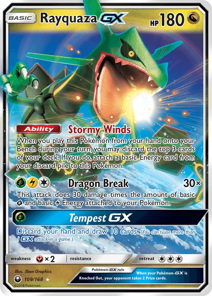 109, Dragon, Fairy[×2], Holofoil, Sun & Moon: Celestial Storm, Ultra Rare Rayquaza GX (109/168) [Sun & Moon: Celestial Storm] - Trading Card World