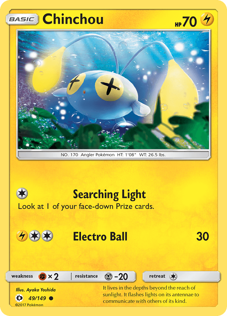 49, Common, Fighting[×2], Lightning, Metal[-20], Normal, Reverse Holofoil, Sun & Moon: Base Set Chinchou (49/149) [Sun & Moon: Base Set] - Trading Card World