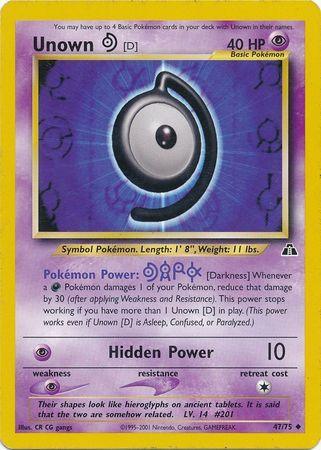 47, Neo Discovery Unlimited, Normal, Psychic, Psychic[×2], Uncommon Unown [D] (47/75) [Neo Discovery Unlimited] - Trading Card World