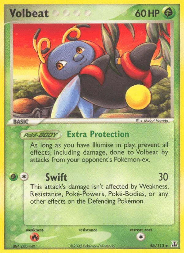 56, EX: Delta Species, Fire[×2], Grass, Normal, Uncommon Volbeat (56/113) [EX: Delta Species] - Trading Card World