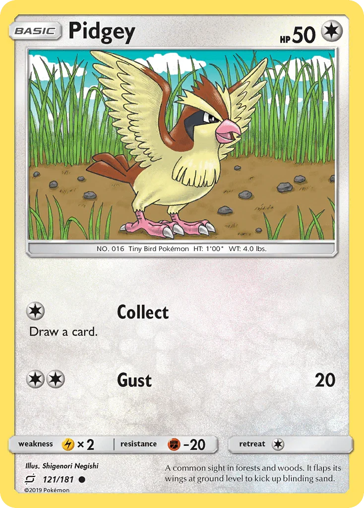 121, Colorless, Common, Fighting[-20], Lightning[×2], Normal, Reverse Holofoil, Sun & Moon: Team Up Pidgey (121/181) [Sun & Moon: Team Up] - Trading Card World