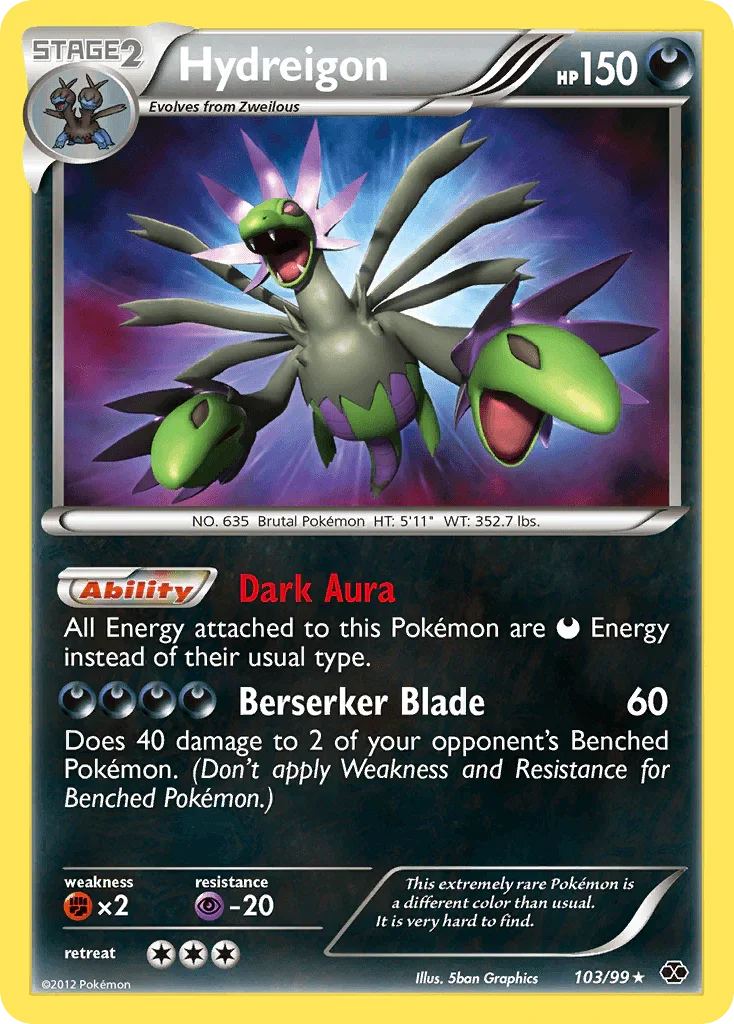 103, Black & White: Next Destinies, Darkness, Fighting[×2], Holofoil, Psychic[-20], Secret Rare Hydreigon (103/99) [Black & White: Next Destinies] - Trading Card World