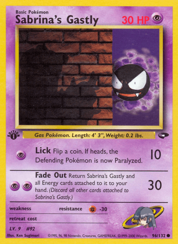 1st Edition Normal, 96, Common, Fighting[-30], Gym Challenge 1st Edition, Psychic Sabrina's Gastly (96/132) [Gym Challenge 1st Edition] - Trading Card World