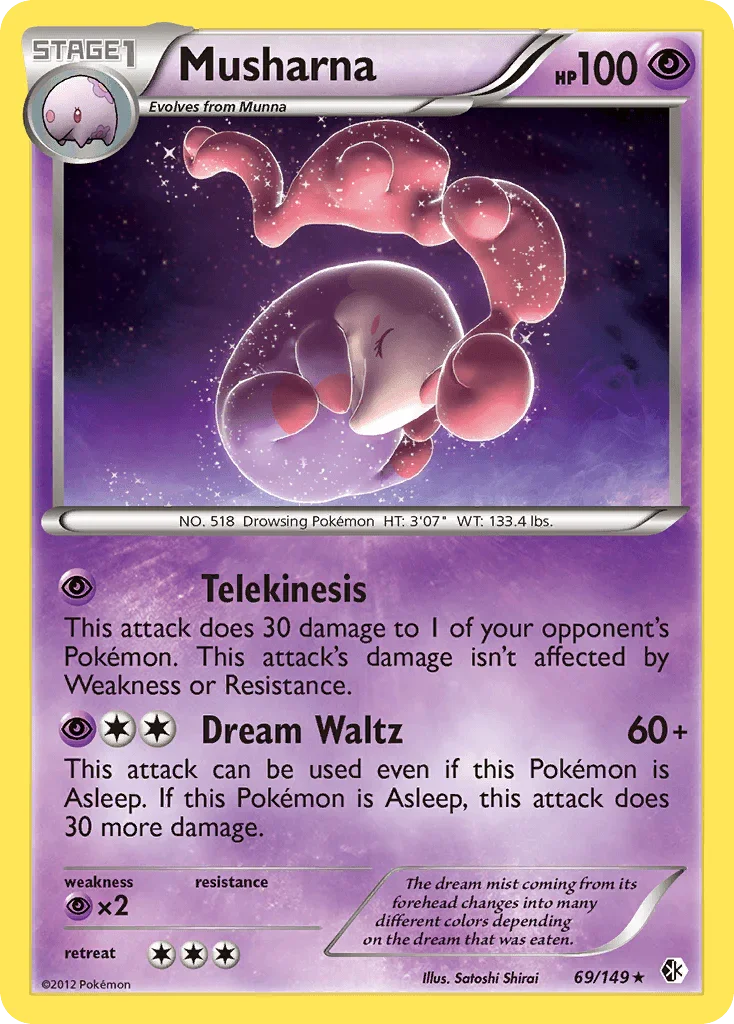 69, Black & White: Boundaries Crossed, Normal, Psychic, Psychic[×2], Rare, Reverse Holofoil Musharna (69/149) [Black & White: Boundaries Crossed] - Trading Card World
