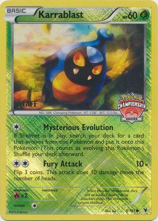 Black & White: Noble Victories, Fire[×2], Grass, Promo, Reverse Holofoil Karrablast (8/101) (Championship Promo Staff) [Black & White: Noble Victories] - Trading Card World