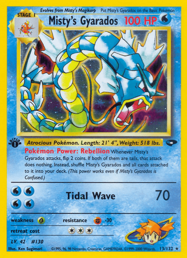13, 1st Edition Holofoil, Fighting[-30], Grass[×2], Gym Challenge 1st Edition, Holo Rare, Water Misty's Gyarados (13/132) [Gym Challenge 1st Edition] - Trading Card World