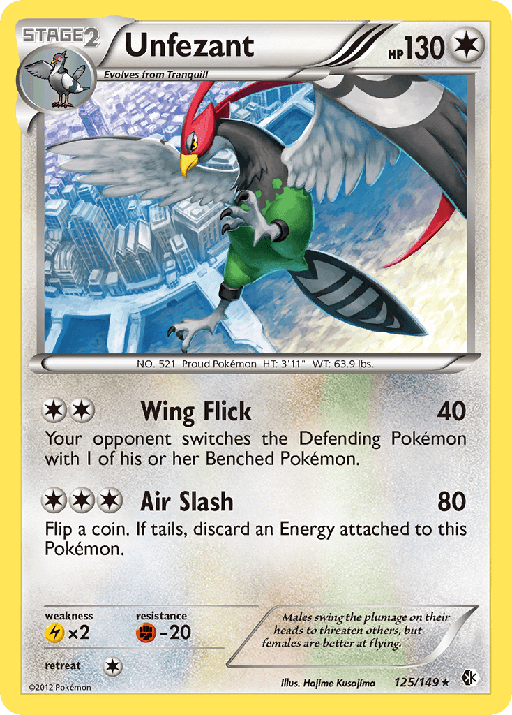 125, Black & White: Boundaries Crossed, Colorless, Fighting[-20], Lightning[×2], Normal, Rare, Reverse Holofoil Unfezant (125/149) [Black & White: Boundaries Crossed] - Trading Card World