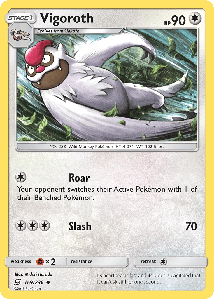 169, Colorless, Fighting[×2], Normal, Reverse Holofoil, Sun & Moon: Unified Minds, Uncommon Vigoroth (169/236) [Sun & Moon: Unified Minds] - Trading Card World