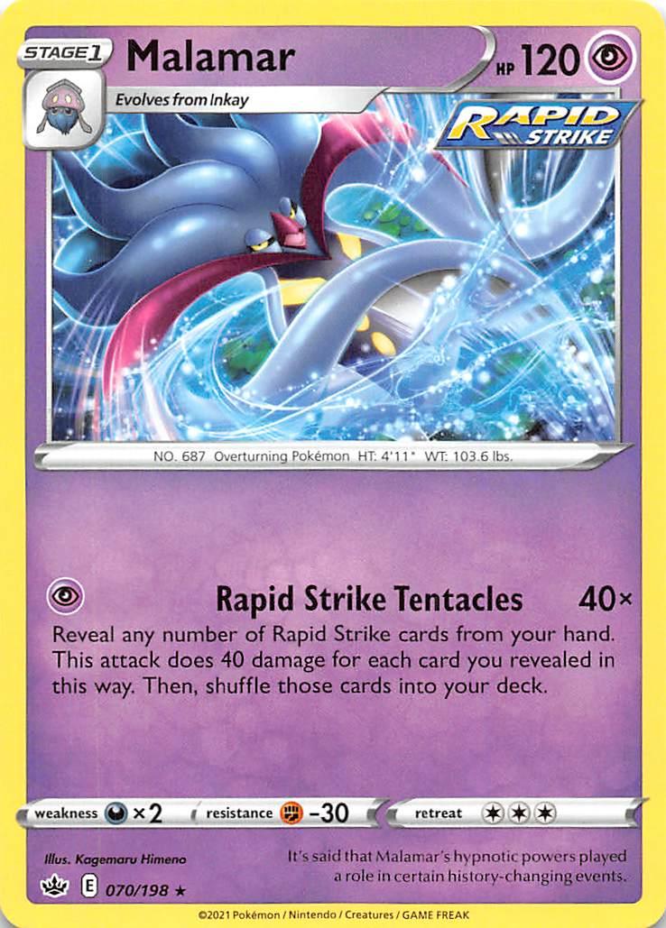 070, Darkness [x2], Fighting [-30], Normal, Psychic, Rare, Reverse Holofoil, Sword & Shield: Chilling Reign Malamar (070/198) [Sword & Shield: Chilling Reign] - Trading Card World