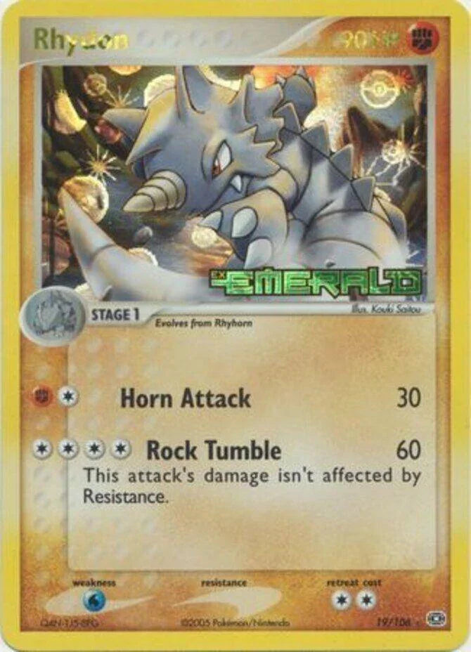 19, EX: Emerald, Fighting, Rare, Reverse Holofoil, Water[×2] Rhydon (19/106) (Stamped) [EX: Emerald] - Trading Card World