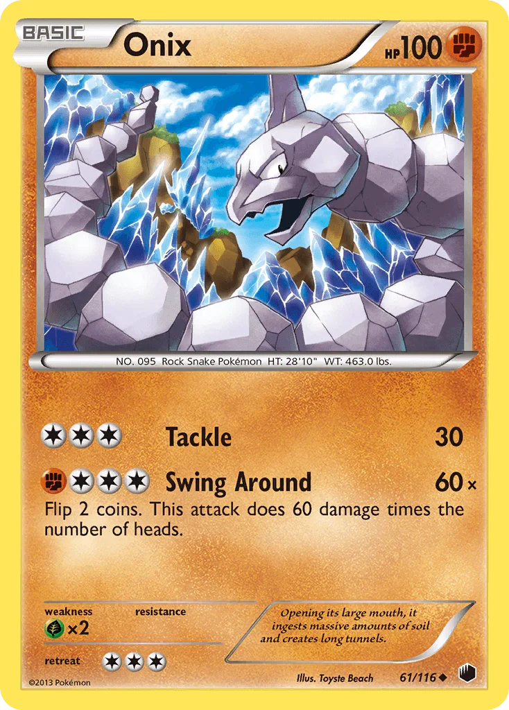 61, Black & White: Plasma Freeze, Fighting, Grass[×2], Normal, Reverse Holofoil, Uncommon Onix (61/116) [Black & White: Plasma Freeze] - Trading Card World