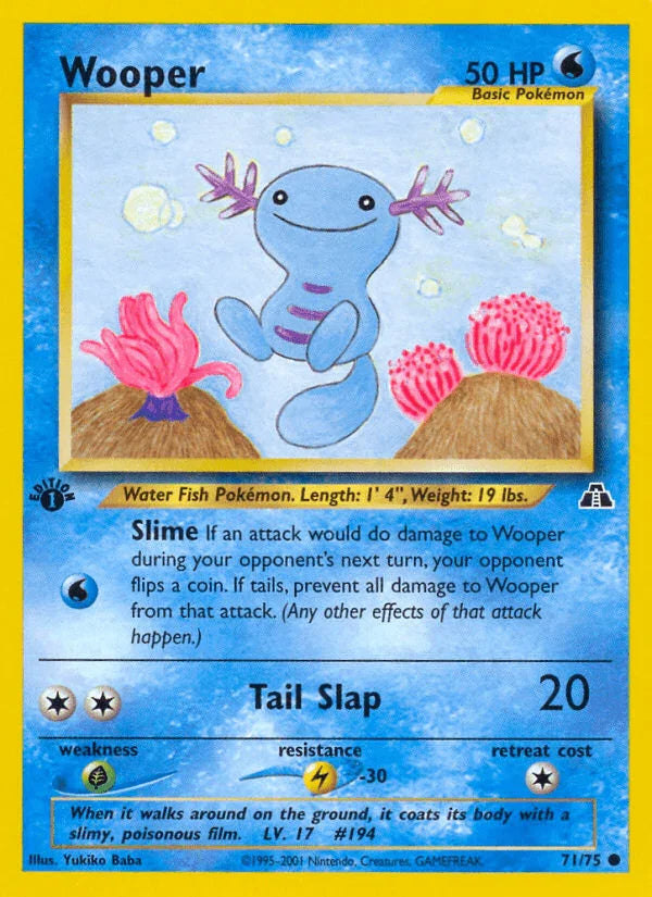 1st Edition Normal, 71, Common, Grass[×2], Lightning[-30], Neo Discovery 1st Edition, Water Wooper (71/75) [Neo Discovery 1st Edition] - Trading Card World