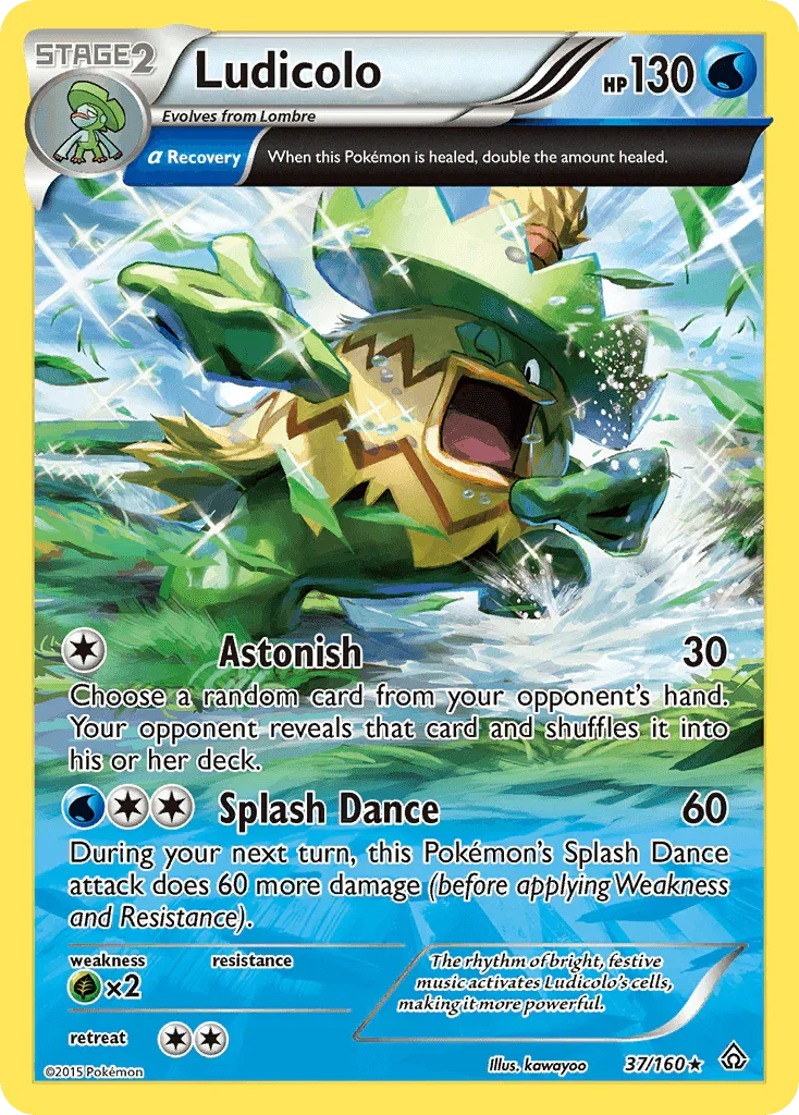 37, Grass[×2], Normal, Rare, Reverse Holofoil, Water, XY: Primal Clash Ludicolo (37/160) [XY: Primal Clash] - Trading Card World