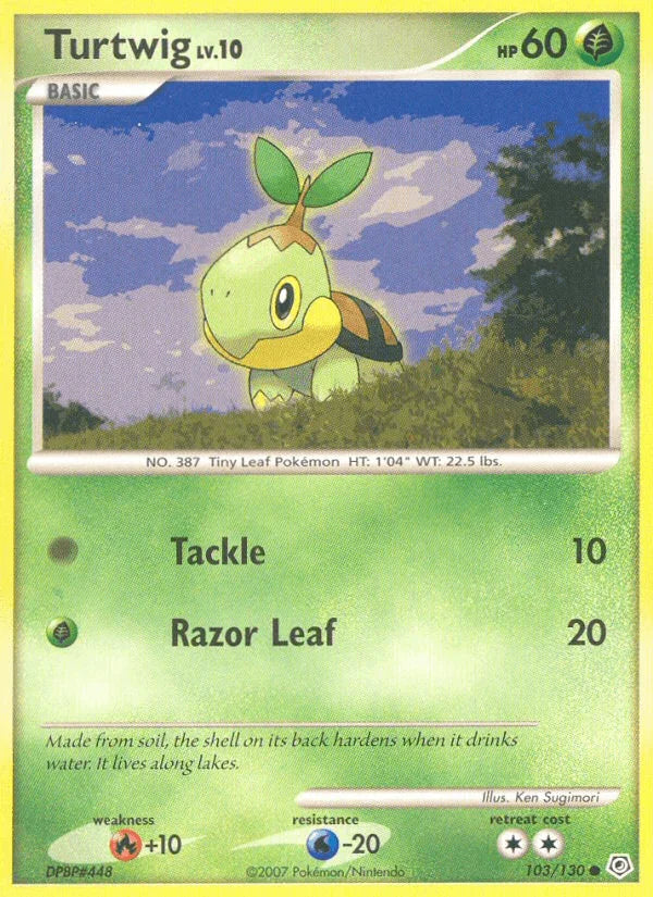 103, Common, Diamond & Pearl: Base Set, Fire[+10], Grass, Normal, Reverse Holofoil, Water[-20] Turtwig (103/130) [Diamond & Pearl: Base Set] - Trading Card World