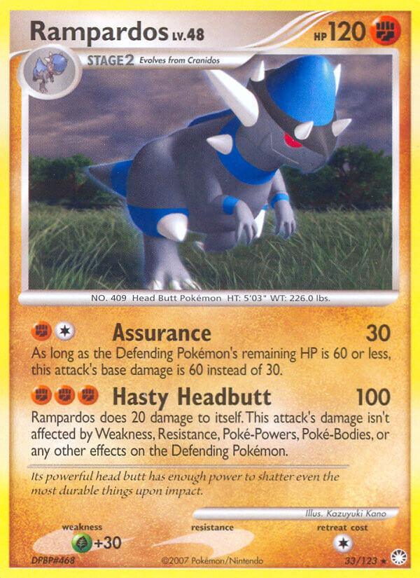 33, Diamond & Pearl: Mysterious Treasures, Fighting, Grass[+30], Holo Rare, Holofoil Rampardos (33/123) (Cosmos Holo) (Theme Deck Exclusive) [Diamond & Pearl: Mysterious Treasures] - Trading Card World