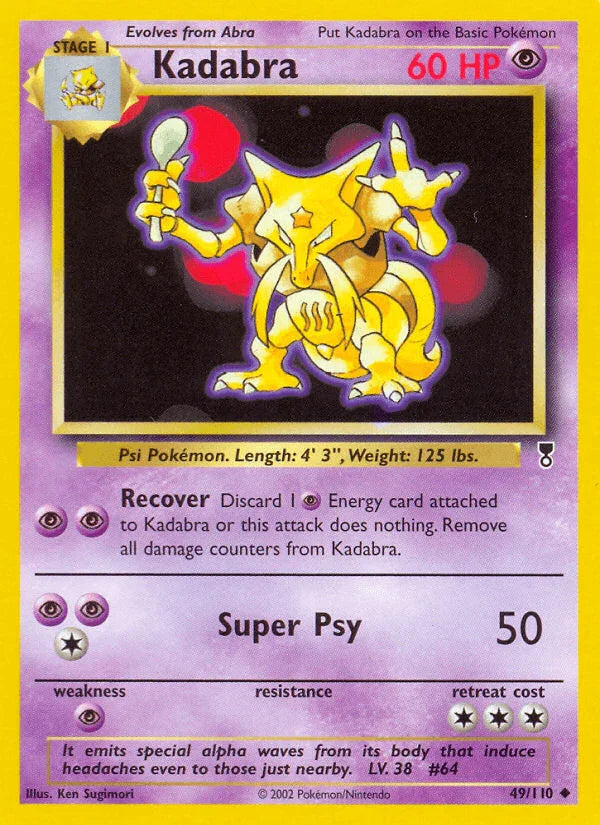 49, Legendary Collection, Normal, Psychic, Psychic[×2], Reverse Holofoil, Uncommon Kadabra (49/110) [Legendary Collection] - Trading Card World