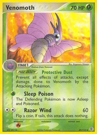 49, EX: FireRed & LeafGreen, Fire[×2], Grass, Normal, Reverse Holofoil, Uncommon Venomoth (49/112) [EX: FireRed & LeafGreen] - Trading Card World