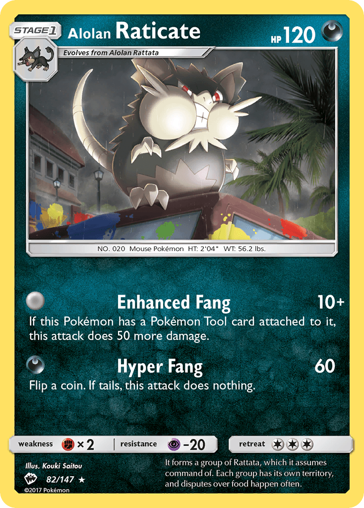82, Darkness, Fighting[×2], Normal, Psychic[-20], Rare, Reverse Holofoil, Sun & Moon: Burning Shadows Alolan Raticate (82/147) [Sun & Moon: Burning Shadows] - Trading Card World