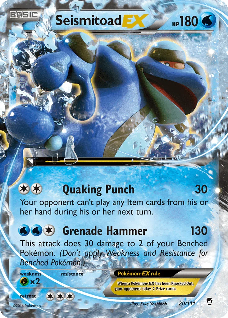 20, Grass[×2], Holofoil, Ultra Rare, Water, XY: Furious Fists Seismitoad EX (20/111) [XY: Furious Fists] - Trading Card World